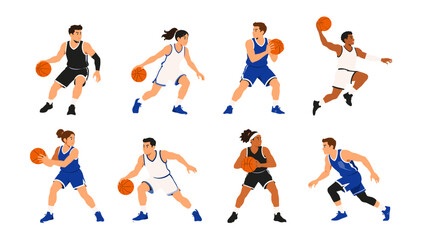 Naklejka premium Basketball players in various action poses isolated set
