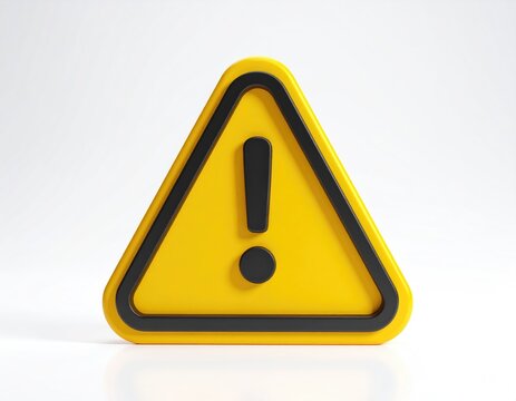 A 3D rendering of a yellow warning triangle with a black exclamation mark