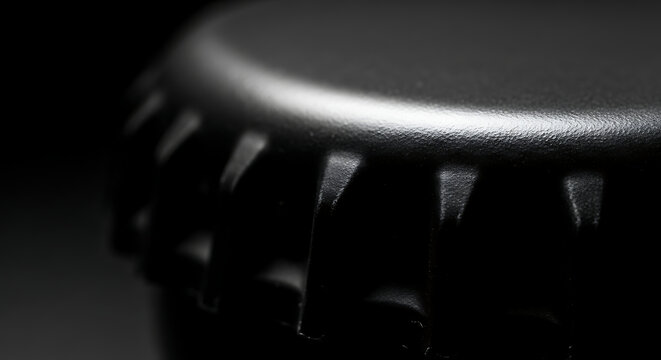 Close up view of a bongo drum with a black and silver finish and metal rims
