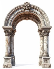 Fototapeta premium Ornate, weathered stone archway with classical columns and decorative carvings