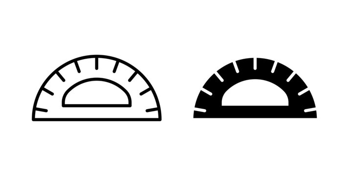 Protractor icon in outline and solid style, isolated on white background. Ideal for geometry, mathematics, and education features in mobile and web design.