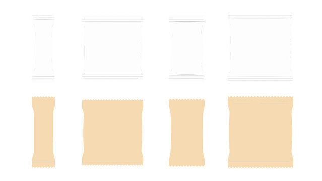 Set of blank snack packet templates in multiple package sizes