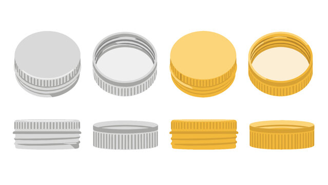 Set of metallic screw bottle caps in silver and gold vector
