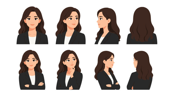 Businesswoman character set with multiple views and poses