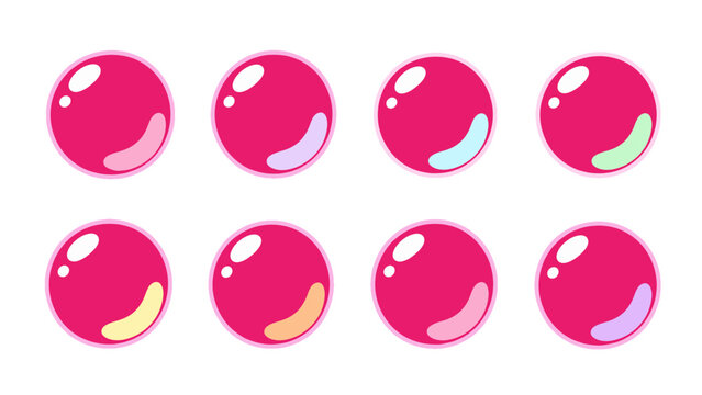 Set of glossy pink round icon elements on white background
