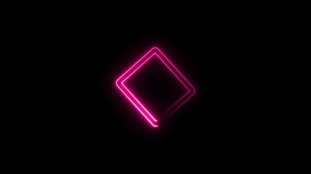 Glowing Neon Rhombus Diamond Shape Frame Animation Featuring Vibrant Pink Color Laser Light Border Moving Continuously on Black Background for Video Overlay, Title Text Box, and Creative Motion.