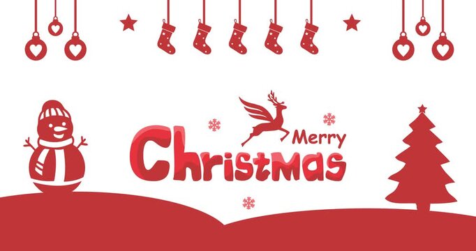 Merry Christmas text animation with red and white Christmas ornament decorations