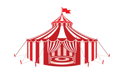 Fototapeta premium Red and white striped circus tent with a flag on top