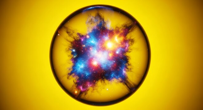 Vibrant Abstract Cosmic Energy Explosion in Circular Frame.