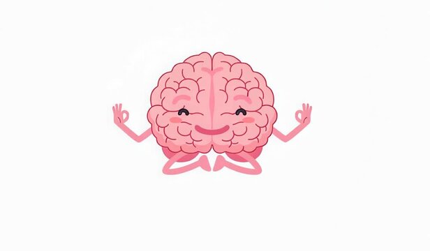 Cartoon brain character smilling and showing hand gesture in a simple design on a white background