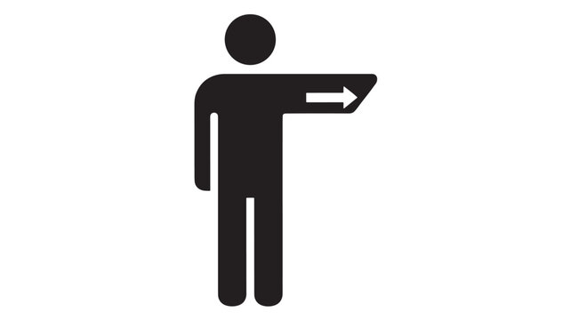 Pictogram of a Wheelchair User with Arrow Pointing Right, Simple Sign Icon for Accessibility, Navigation, Directions, and Disability Awareness