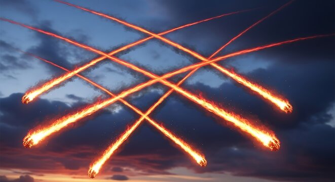 Abstract red glowing light rays on dark background.