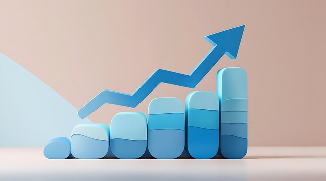 Abstract blue chart with upward arrow showing positive growth trends for business report.