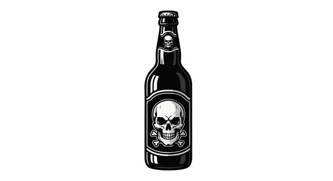 A black bottle with a skull and crossbones design on its label