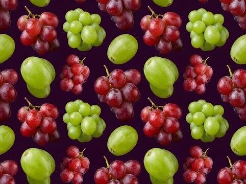 Colorful Grapes Seamless Pattern Background with Fresh Fruit Texture Design