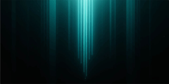 Abstract dark background with vertical cyan neon light streaks cascading down from top center