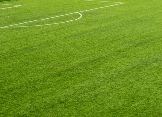 Obraz premium Green soccer field with curved white line