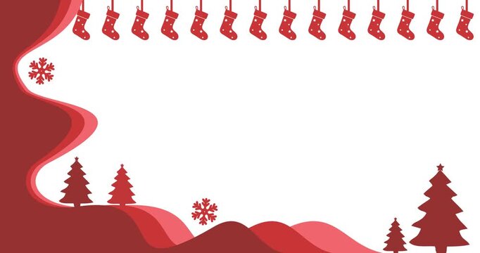 Copy space background animation with red and white Christmas ornament decoration