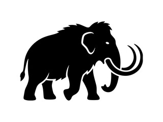 Fototapeta premium A black minimalist silhouette of a prehistoric woolly mammoth with large tusks. Ideal for logos, icons, and educational graphics related to nature, history, and extinction.
