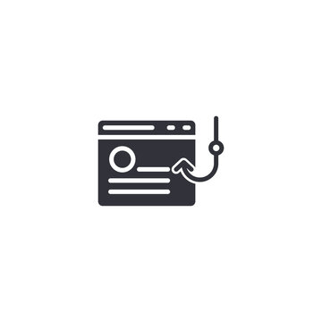 Webpage icon with fishing hook symbol illustrating phishing scams, credential theft, and cyber fraud.