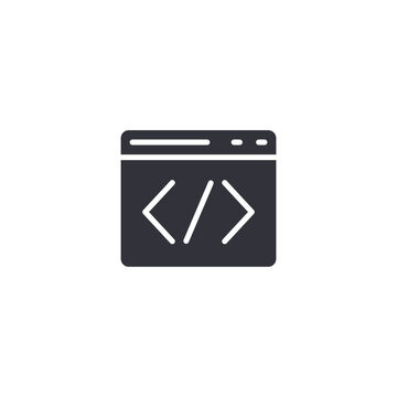 Browser coding icon representing secure software development, programming, and cybersecurity technology.