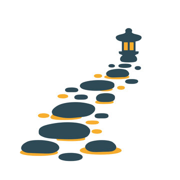 Japanese Stone Lantern and Stepping Stone Path Vector Illustration