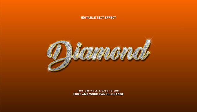 Diamond glitter text effect editable font style vector on orange background
