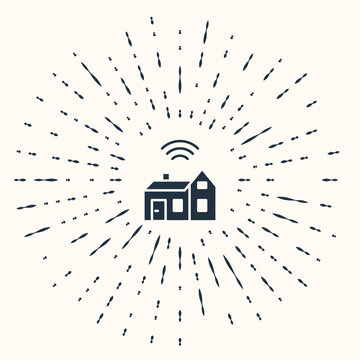 Grey Smart home with wireless icon isolated on beige background. Remote control. Internet of things concept with wireless connection. Abstract circle random dots. Vector