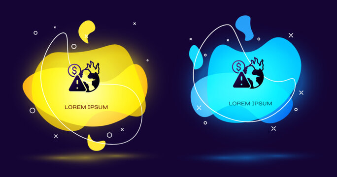 Black Global economic crisis icon isolated on black background. World finance crisis. Abstract banner with liquid shapes. Vector
