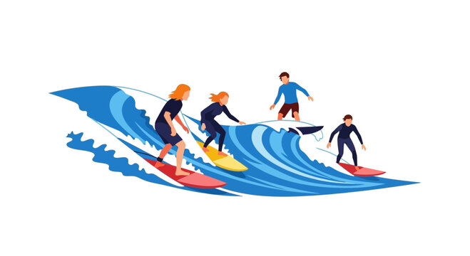 Surfers Riding Ocean Waves - Summer Sport and Activity