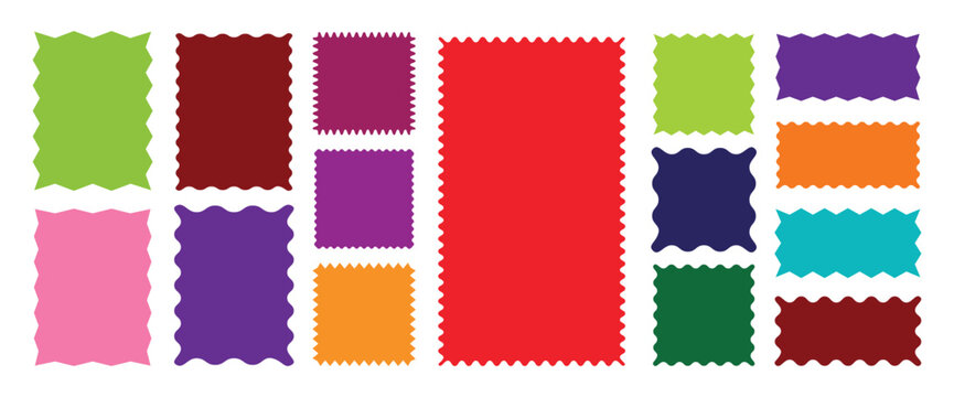 Set of wavy zigzag edge frames.Rectangle shape frame with zigzag edge.Colourful post stamp frames and borders.Decorative banners and labels set for mail,postcard,letter,note,badge,sticker,photo,frame.
