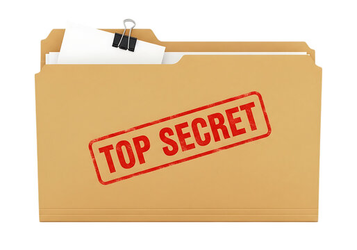 Top secret folder icon with red stamp isolated on transparent background