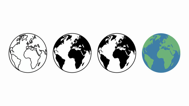 four globes in flat vector style earth planet world map geography illustration icon design graphic simple minimalist global international continents oceans