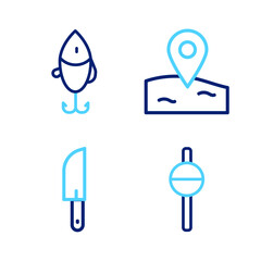 Set line Fishing float, Knife, Location fishing and lure icon. Vector © vector_v