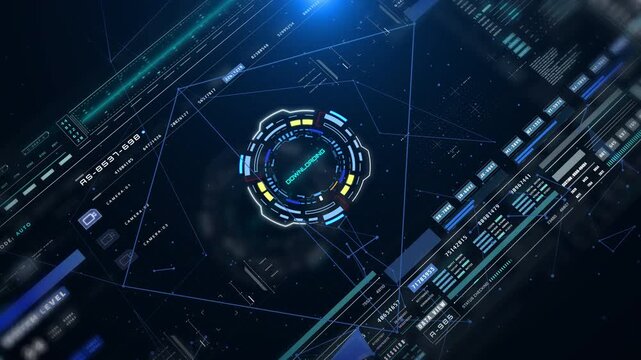 HUD futuristic interface UI crosshair element with sampling digital data simulation for game, sci-fi movie, cyber technology motion 4K motion