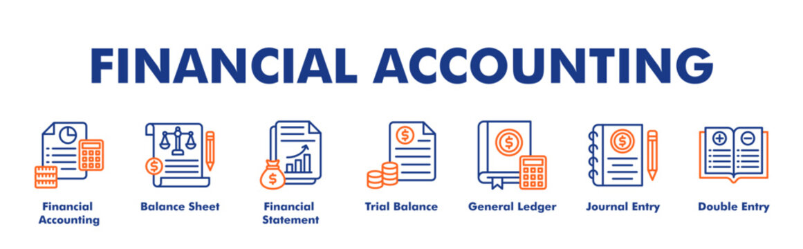FINANCIAL ACCOUNTING web banner icon vector illustration concept for business with icon of Financial Accounting, Balance Sheet, Financial Statement, Trial Balance, General Ledger, Journal Entry, Doubl