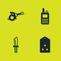 Obraz premium Set Howitzer, Military rank, knife and Walkie talkie icon. Vector