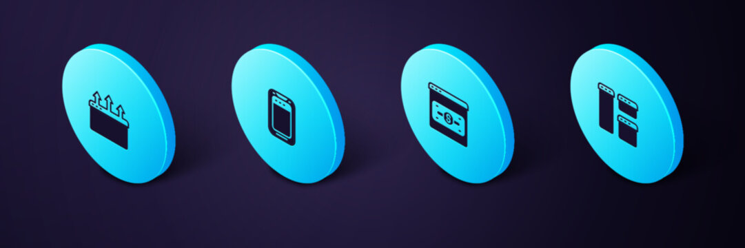 Set Isometric Browser window, Online shopping on screen, Mobile phone and icon. Vector