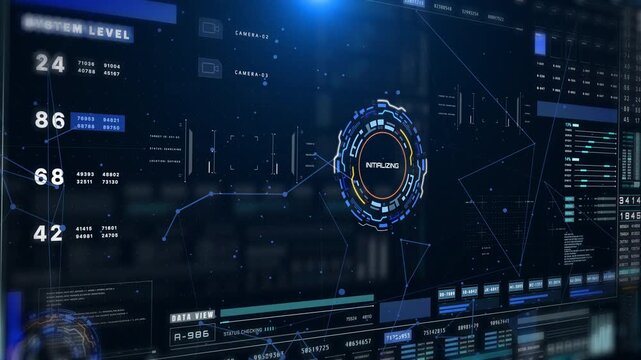 HUD futuristic rotation circle crosshair element with digital data dashboard, chart for business development platform, game, technology 4K motion
