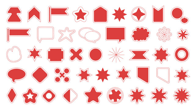 red geometric shapes on white background star circle square triangle flag speech bubble vector illustration pattern design graphic element symbol icon