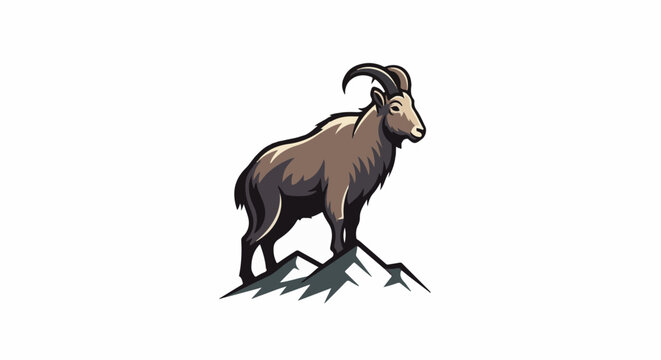 Stylized ibex standing on rocky mountain peaks, illustrated
