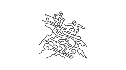 Obraz premium Minimalist line drawing of multiple skiers and snowboarders descending.