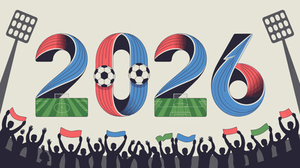 Obraz premium futuristic football championship numbers vector soccer 2026 illustration sport event competition fans cheering stadium lighting design graphic art celebration tournament team