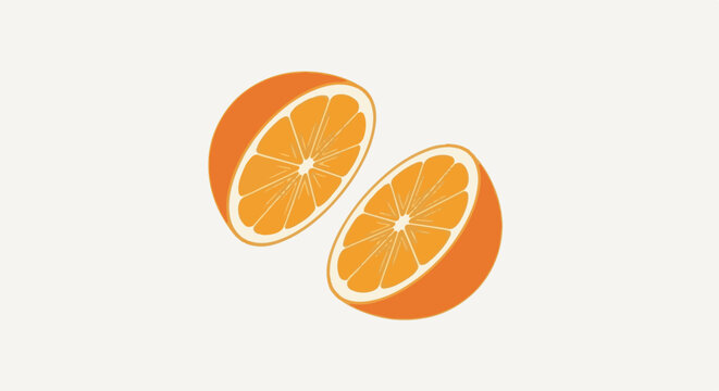 Two halves of an orange with visible segments and rind