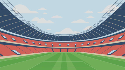 stadium vector illustration arena sports venue graphic design architecture structure seating field sky clouds outdoor event competition game match fan spectator © MdRafiqul