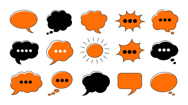 speech bubbles vector illustration dialogue conversation communication graphic design orange black white background comic strip talk message expression thought bubble cloud