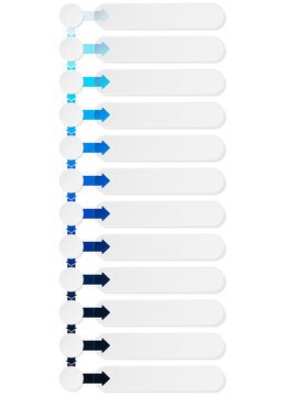 Vertical infographic template with 11 steps, process flow chart with circles and horizontal rectangular text boxes, isolated on transparent background