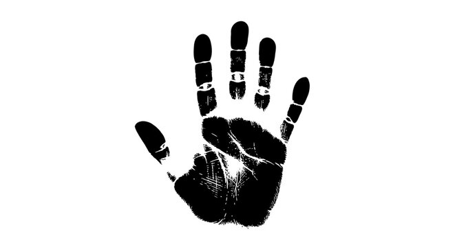Black Handprint on White Background Closeup.