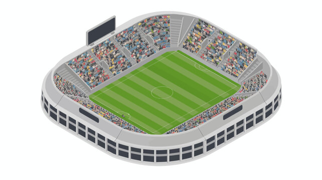 stadium with full crowd vector illustration soccer field football pitch sports venue isometric view seating area spectators event space architecture design