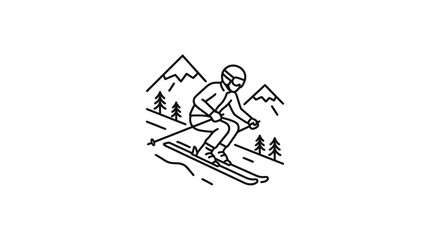 Downhill skier carving down a snowy mountain slope. © Tresno